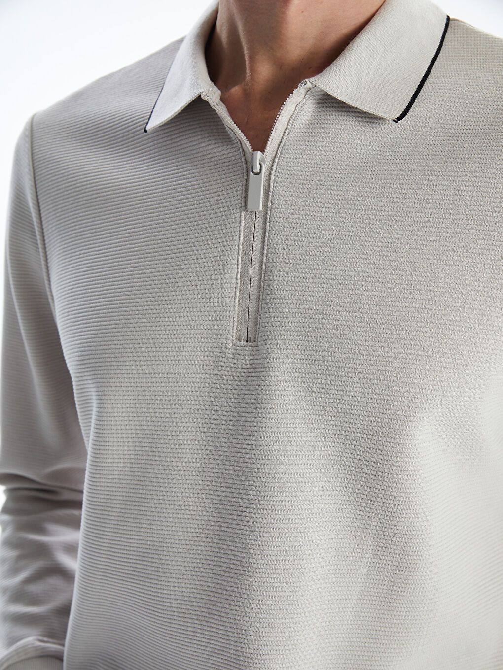 LCWAIKIKI Classic Gri Polo Yaka Uzun Kollu Erkek Sweatshirt - 2