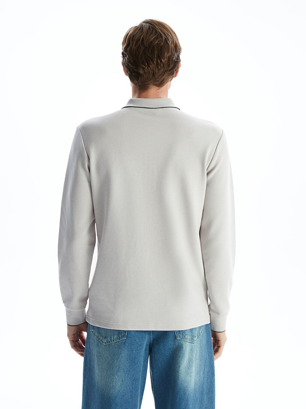 LCWAIKIKI Classic Gri Polo Yaka Uzun Kollu Erkek Sweatshirt - 3