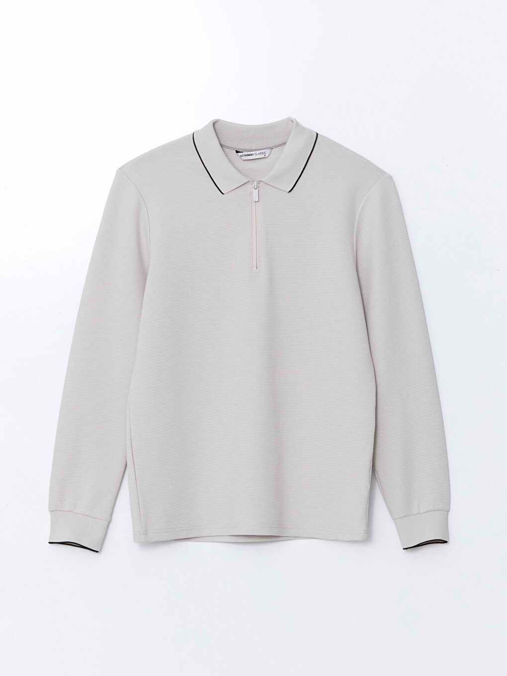 LCWAIKIKI Classic Gri Polo Yaka Uzun Kollu Erkek Sweatshirt - 4