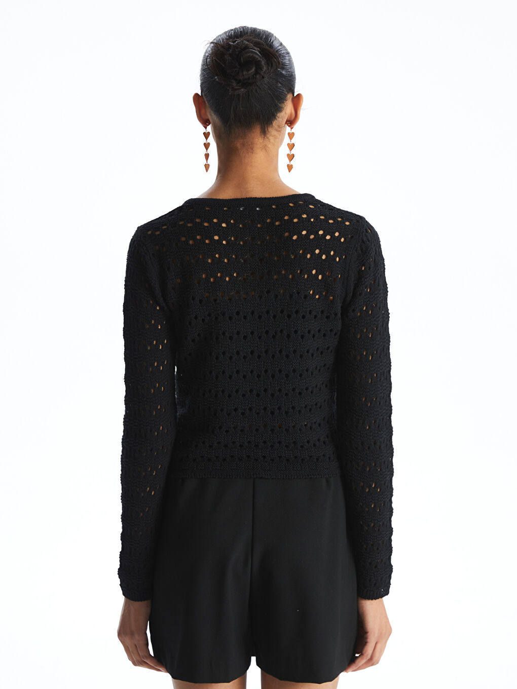 Siyah V Yaka Ajurlu Kadın Triko Kazak-3