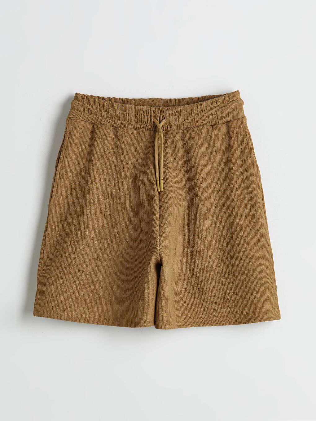 Sarı Beli Lastikli Dokulu Kadın Şort-5