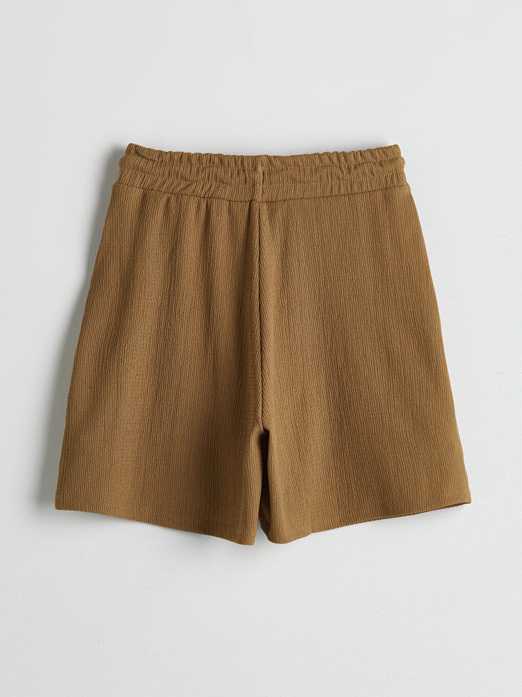 Sarı Beli Lastikli Dokulu Kadın Şort-6