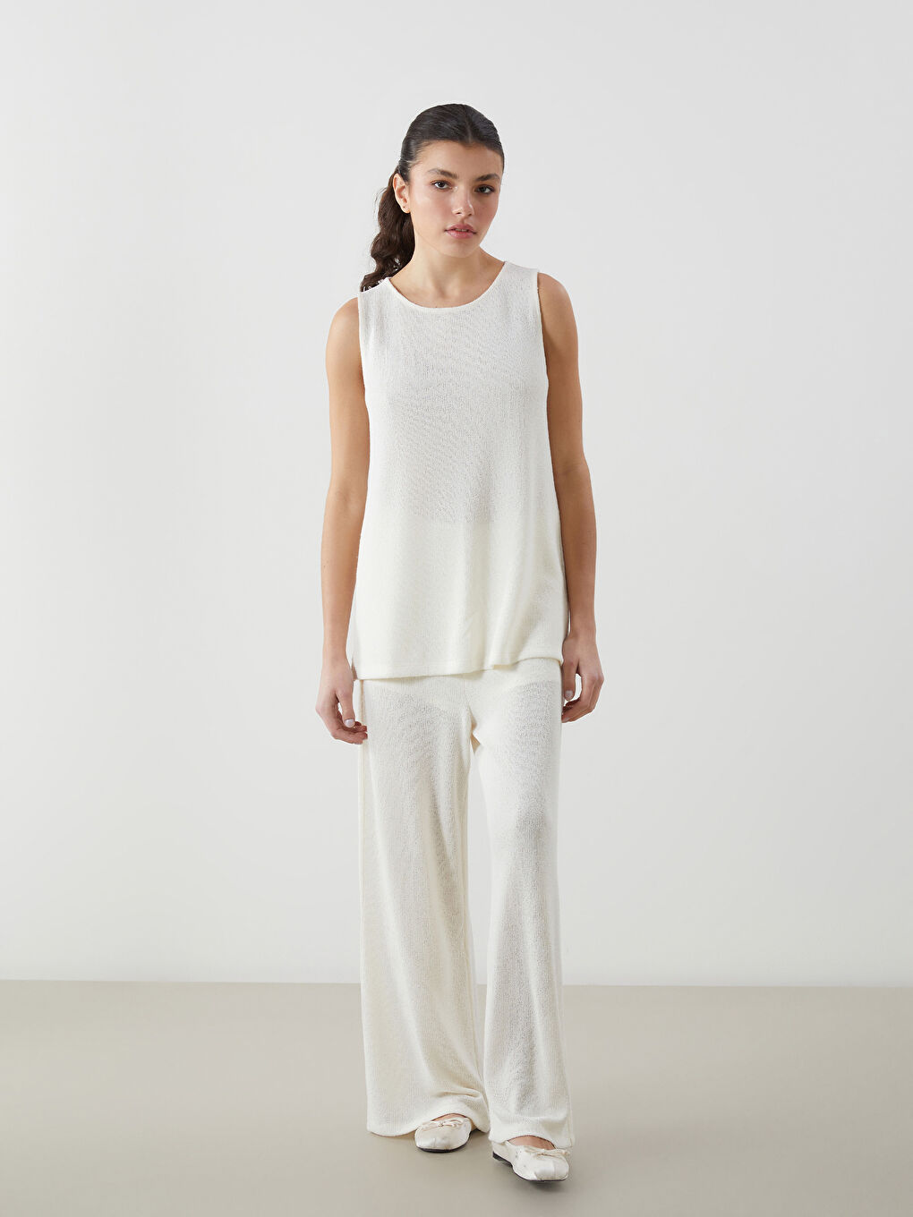 LCW Vision Elastic Waist Wide Leg Women's Trousers -S5IG92Z8-FDH