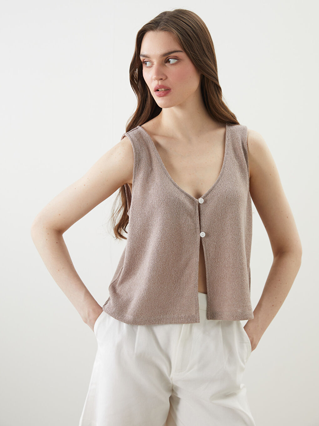 LCW Vision V-Neck Women's Waistcoat -S5IG96Z8-GE8