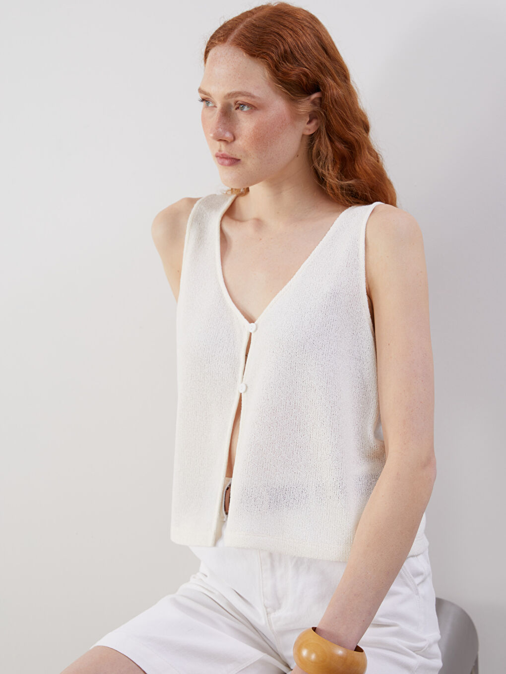 LCW Vision V-Neck Women's Waistcoat -S5IG96Z8-FDH