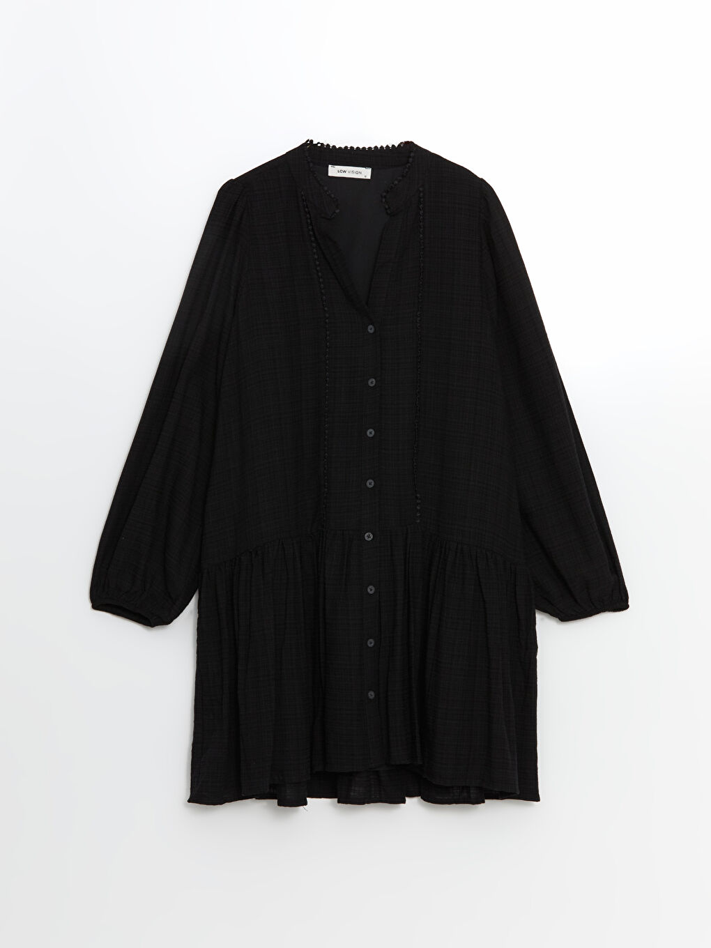 Siyah Kaçık Yaka Nakışlı Poplin Kadın Gömlek Elbise-4