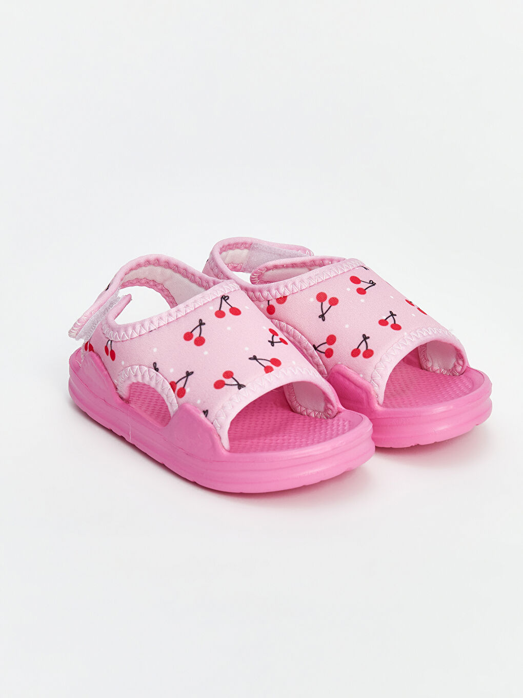 Pembe Kiraz Baskılı Cırt Cırtlı Kız Bebek Sandalet