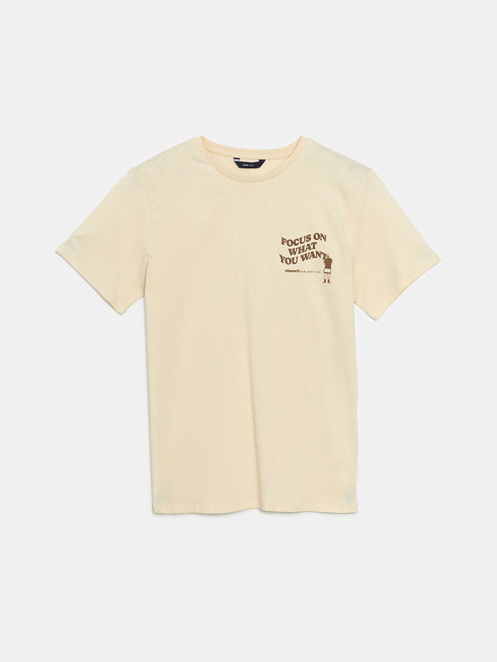 Bej Bisiklet Yaka Kısa Kollu Baskılı Penye Erkek Tişört-4