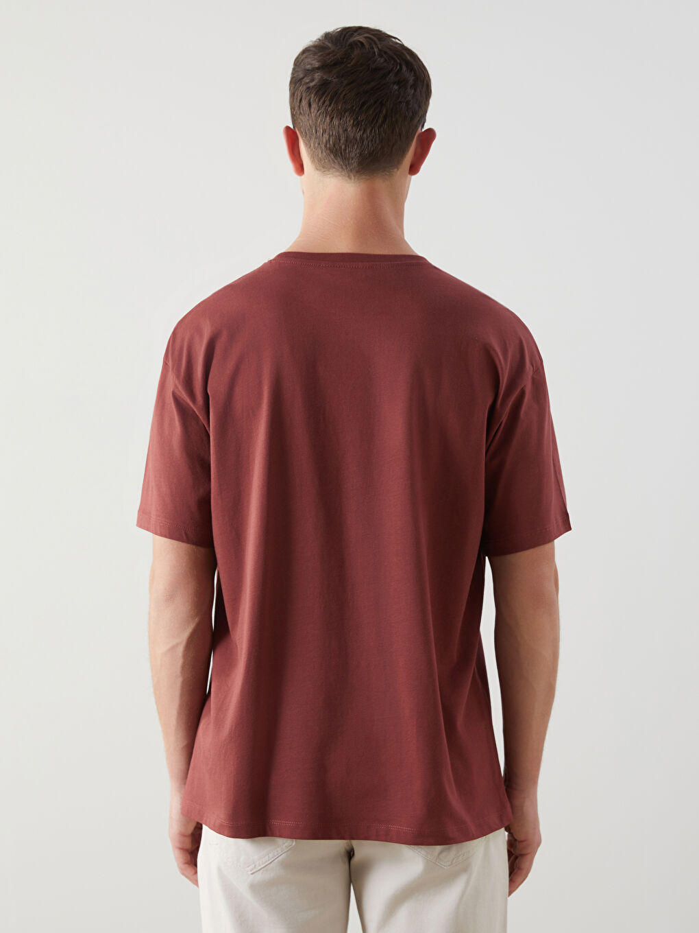 Bordo Bisiklet Yaka Kısa Kollu Baskılı Penye Erkek Tişört-3