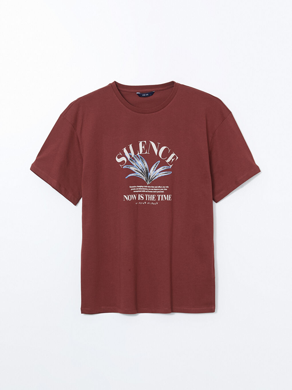 Bordo Bisiklet Yaka Kısa Kollu Baskılı Penye Erkek Tişört-4