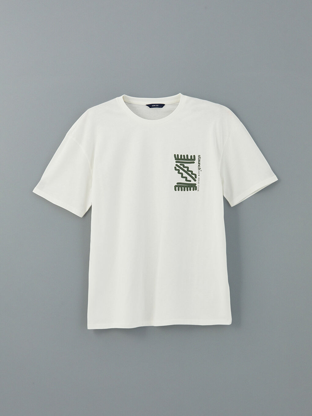 Ekru Bisiklet Yaka Kısa Kollu Baskılı Penye Erkek Tişört