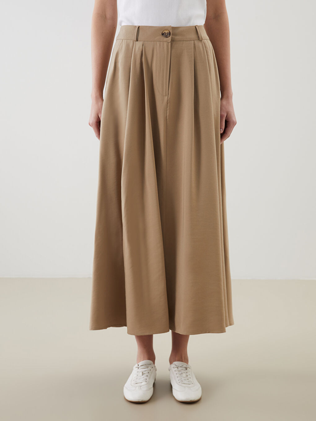 Bej Poplin Kadın Etek-2