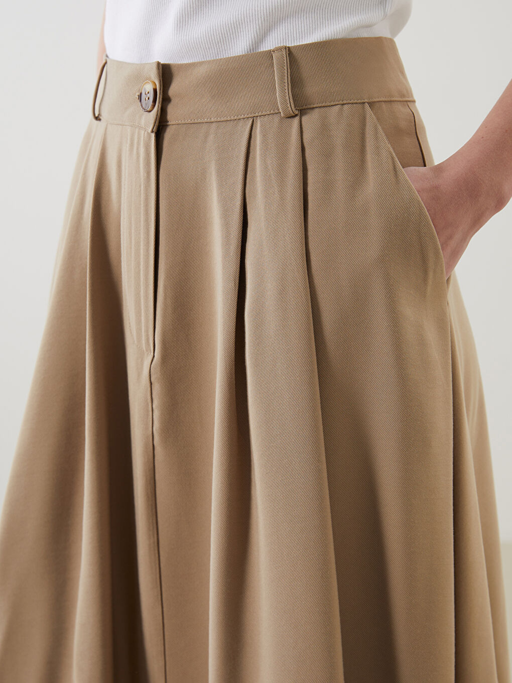 Bej Poplin Kadın Etek-4