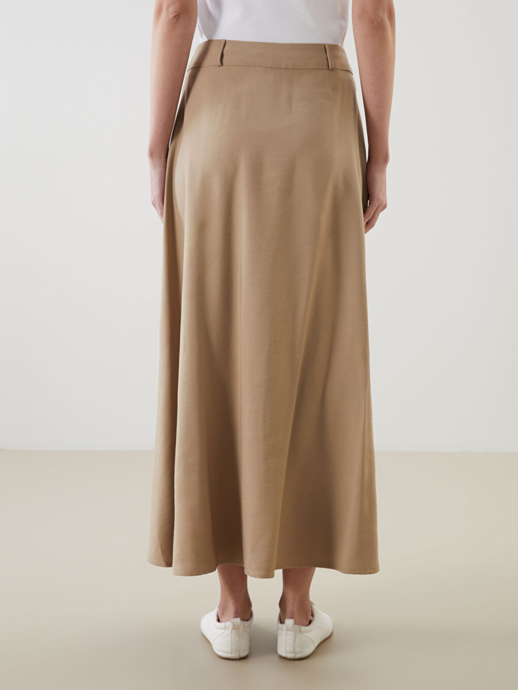 Bej Poplin Kadın Etek-6