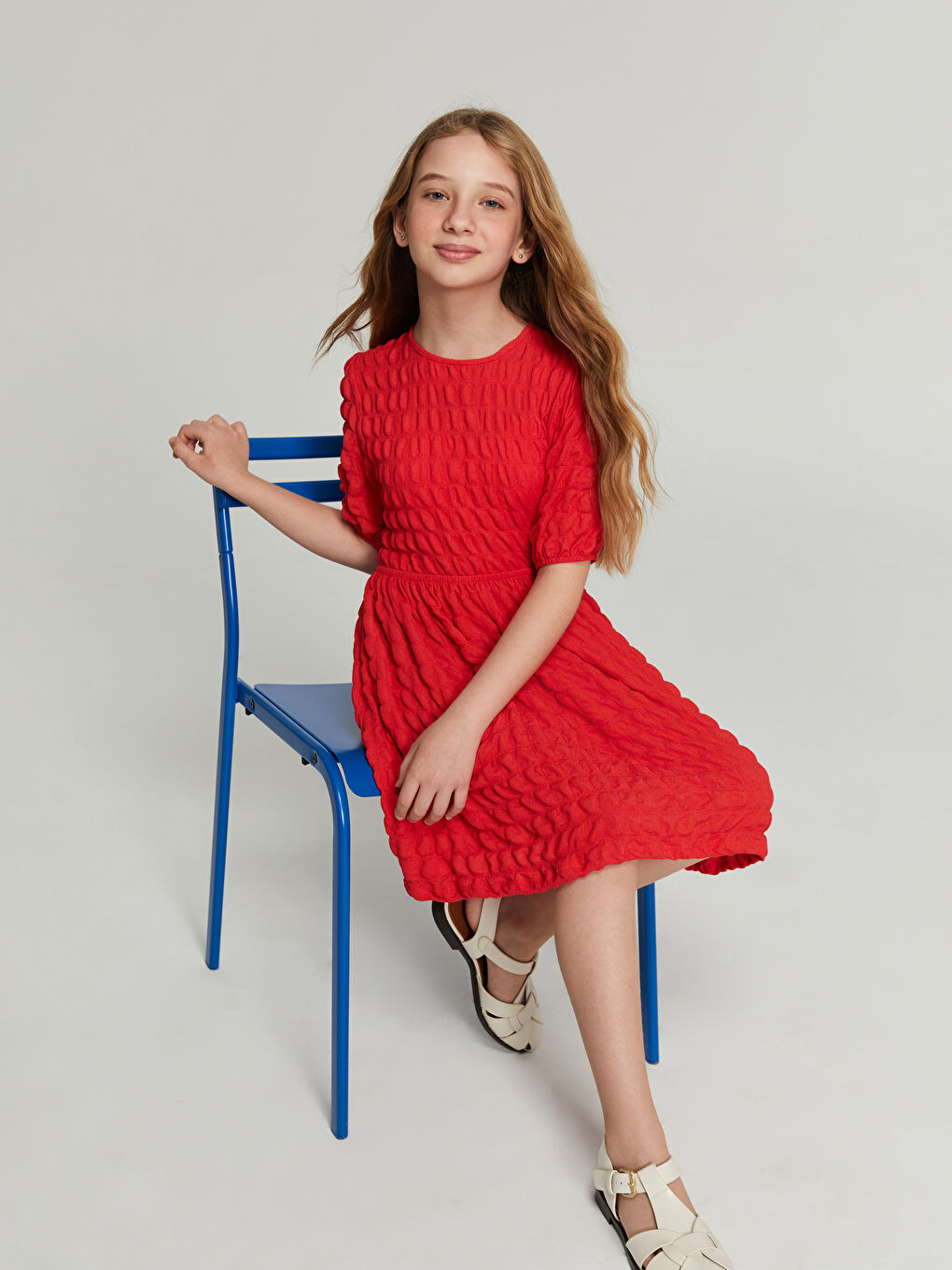 LCW Kids Kirmizi Bisiklet Yaka Kız Çocuk Elbise