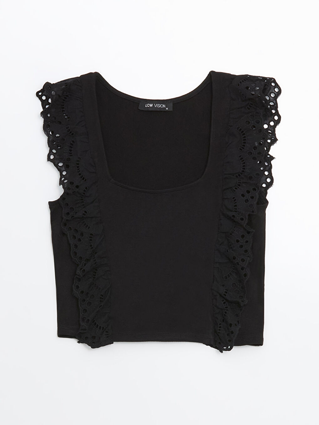 Square Collar Openwork Camisole Broderie Frilled Women's T-Shirt-4