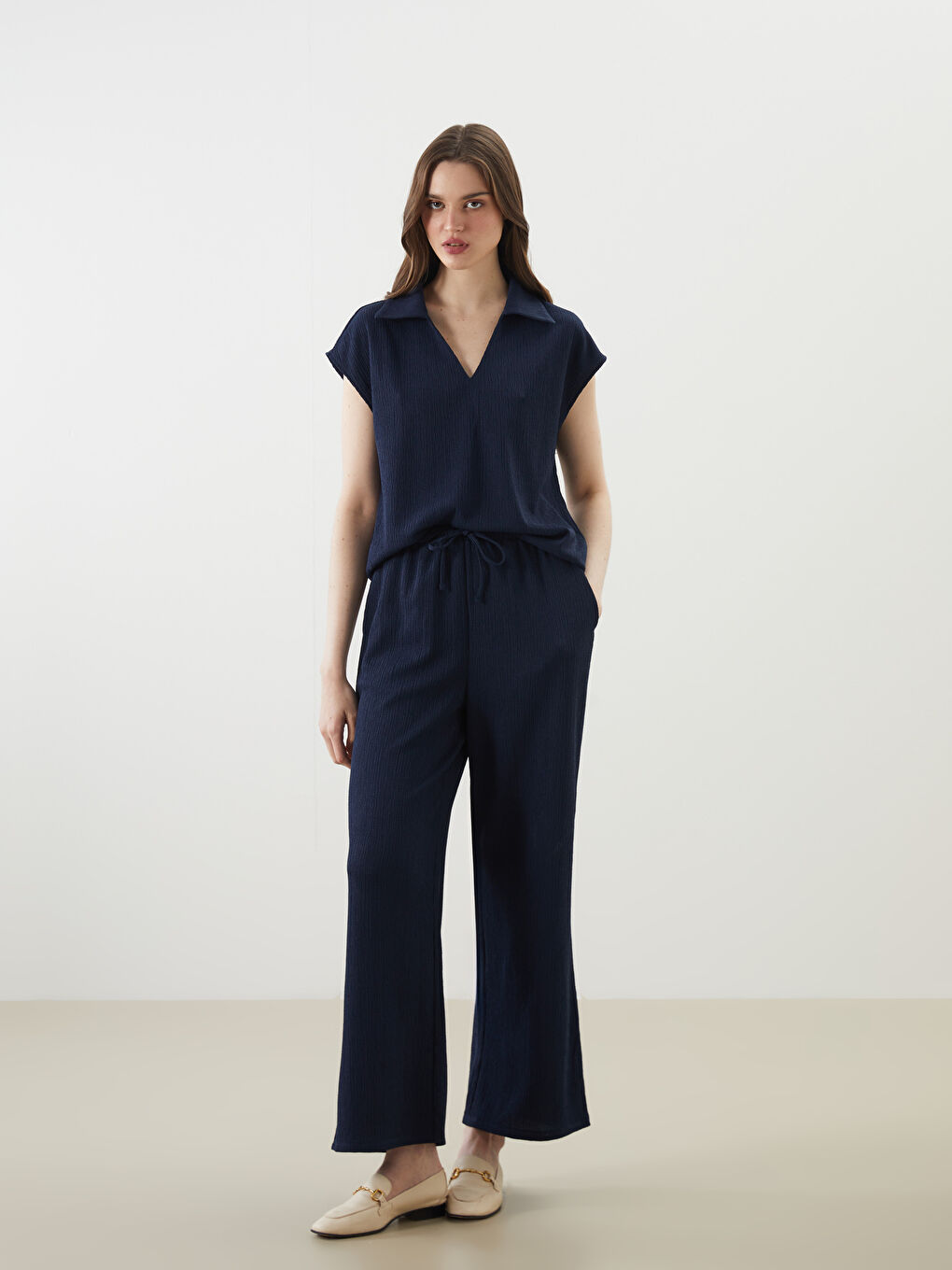 LCW Vision Elasticated Waist Textured Women's Trousers -S5IJ28Z8-HRC