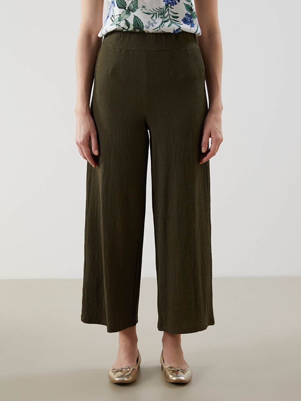 Elastic Waist Textured Women'S Skirt Pant -S5IJ41Z8-HDJ