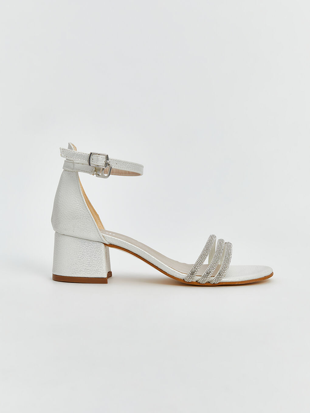 Beyaz Taş Detaylı Topuklu Kız Çocuk Ayakkabı-1