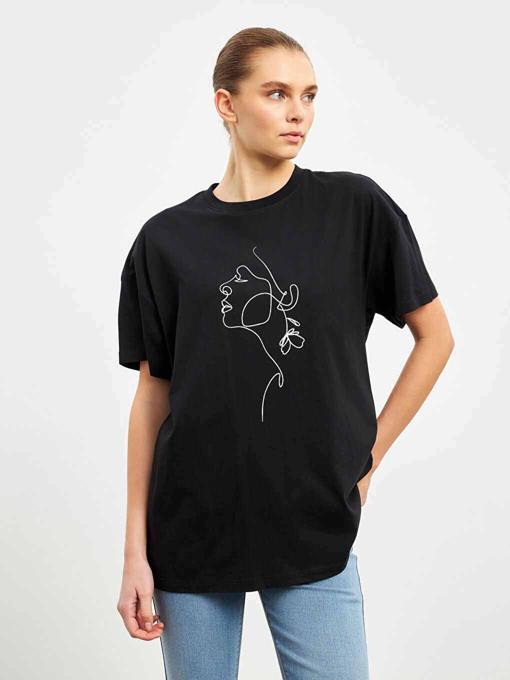 Crew Neck Printed Oversize Women's T-Shirt -S5IJ65Z8-CVL