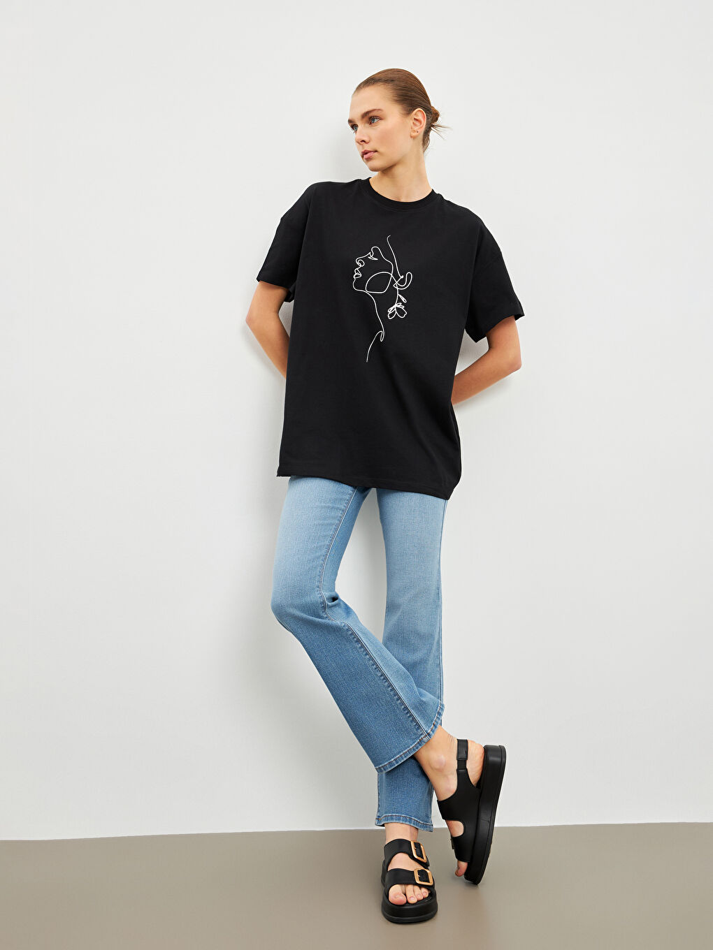 Crew Neck Printed Oversize Women's T-Shirt -S5IJ65Z8-CVL