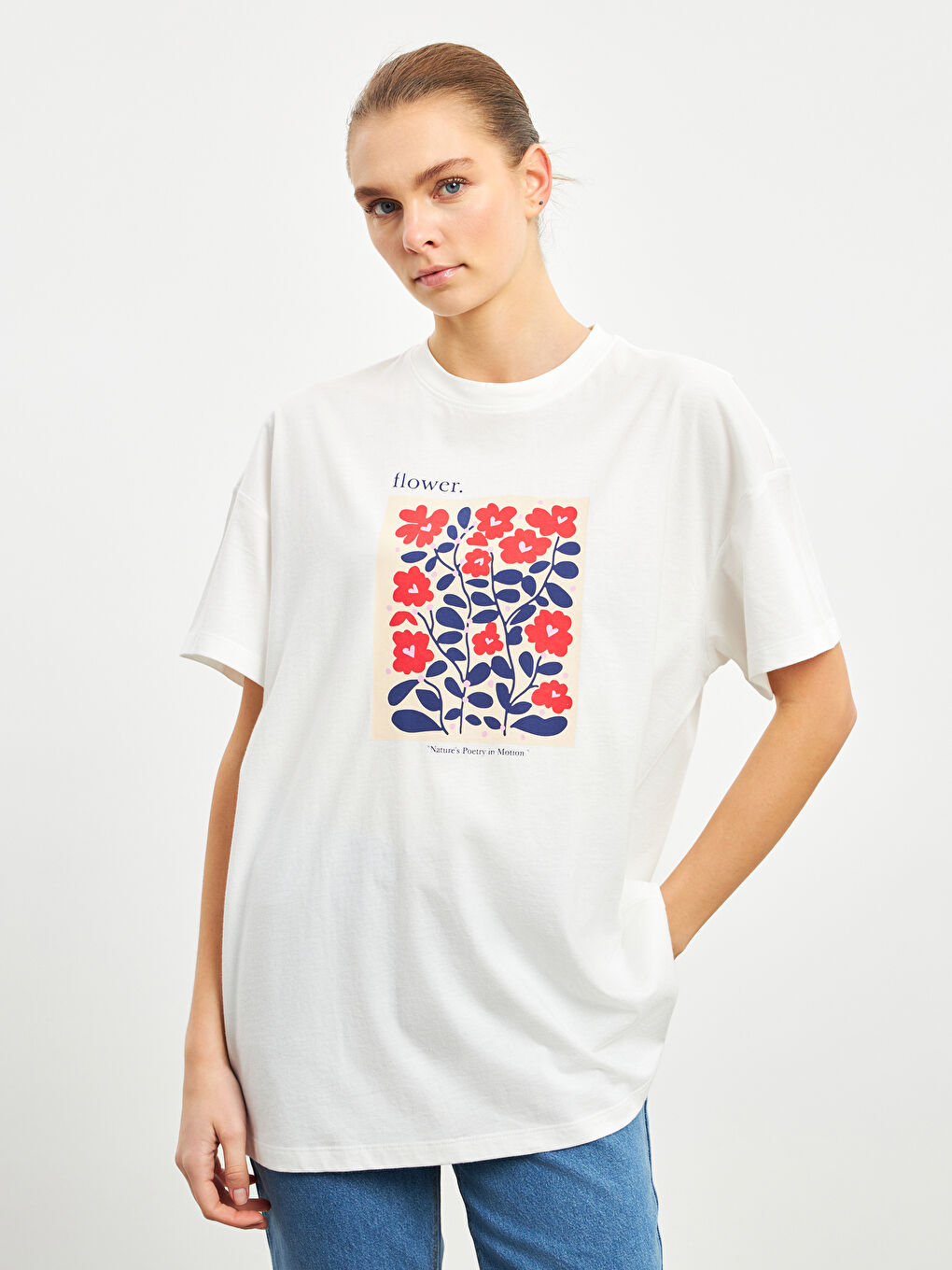 Crew Neck Floral Oversize Women's T-Shirt -S5IJ66Z8-FEF