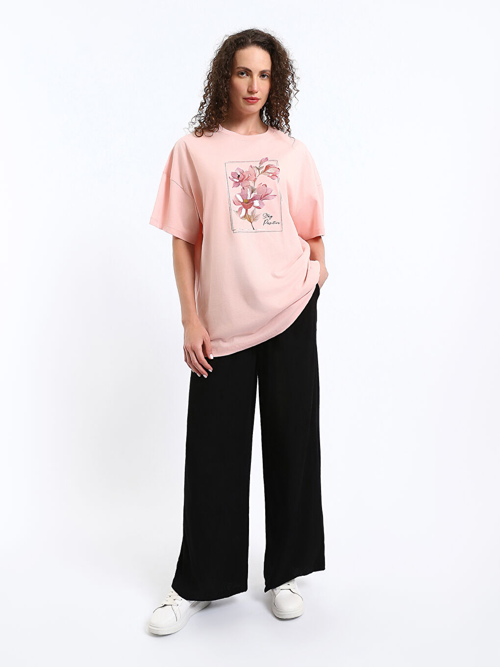Crew Neck Floral Oversize Women's T-Shirt-1