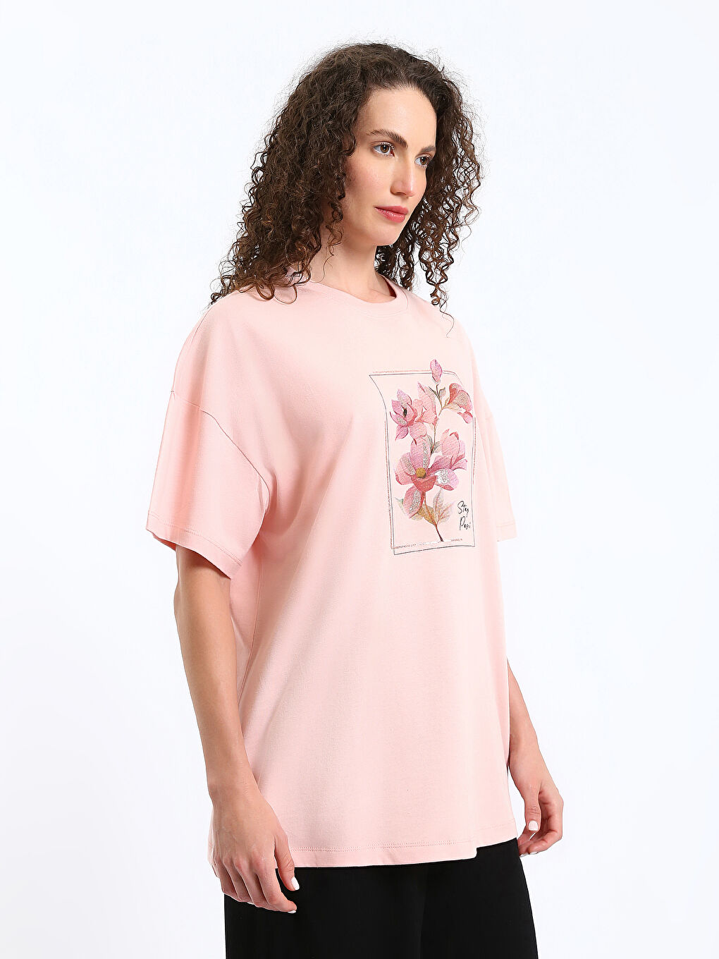 Crew Neck Floral Oversize Women's T-Shirt-3