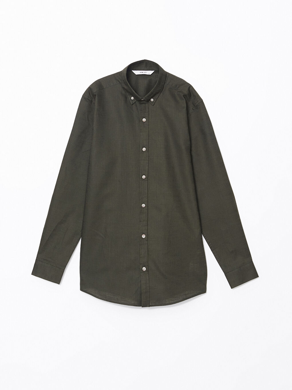 Haki Slim Fit Uzun Kollu Keten Karışımlı Erkek Gömlek-4