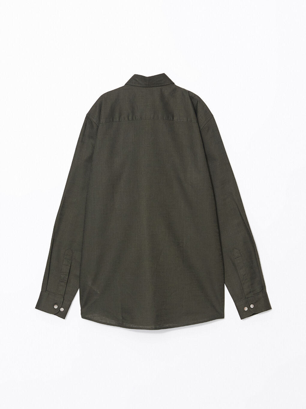 Haki Slim Fit Uzun Kollu Keten Karışımlı Erkek Gömlek-5