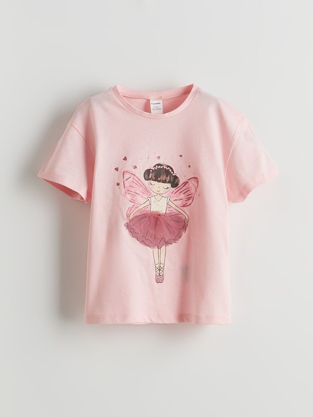 Pembe Bisiklet Yaka Baskılı Kız Çocuk Tişört