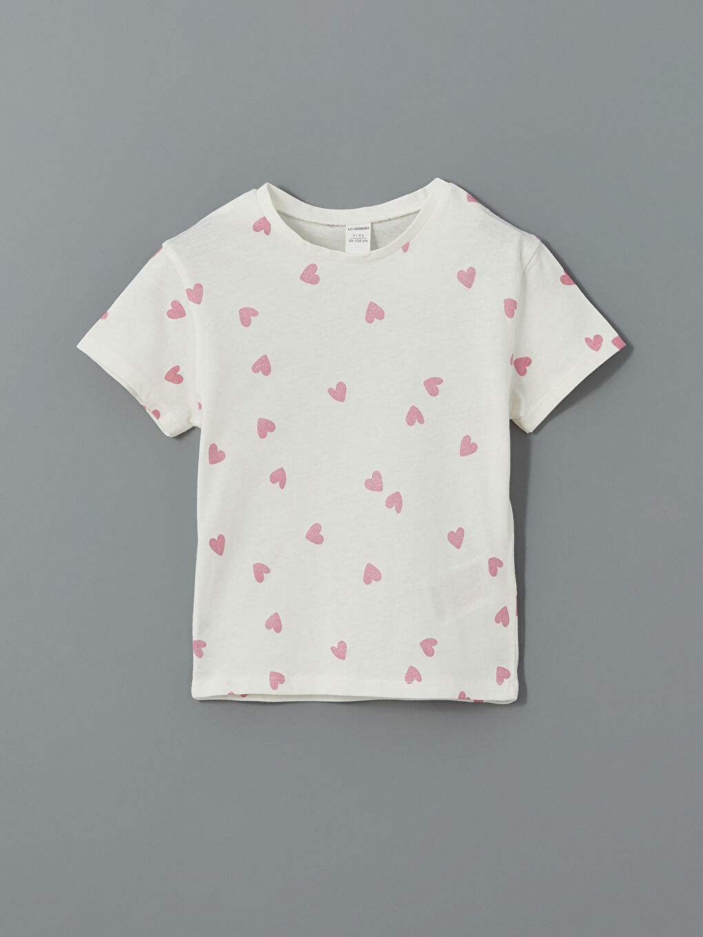 Ekru Bisiklet Yaka Baskılı Kız Çocuk Tişört