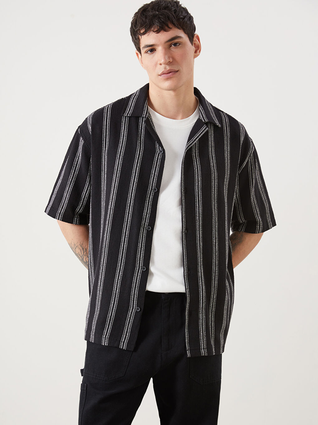 Regular Fit Short Sleeve Striped Men's Shirt -S5IK27Z8-LEG