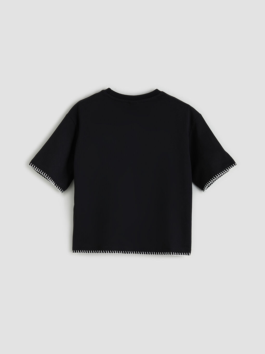 Siyah Bisiklet Yaka Kız Çocuk Tişört-1