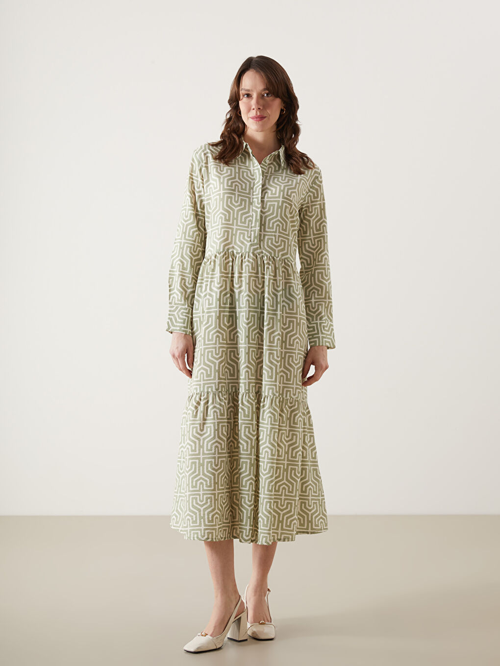 Collared Neck Patterned Women's Dress -S5IK59Z8-LRR