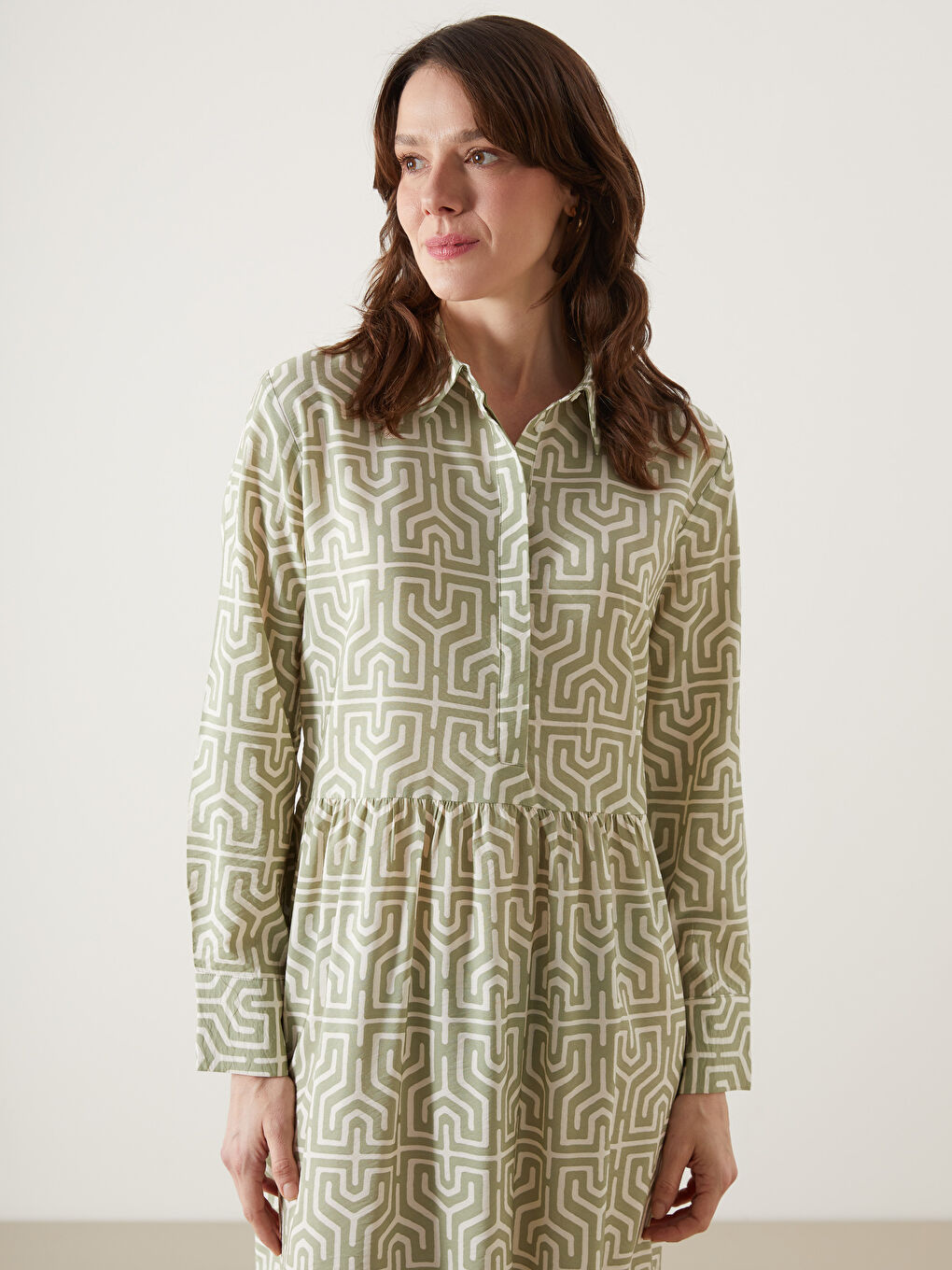 Collared Neck Patterned Women's Dress -S5IK59Z8-LRR