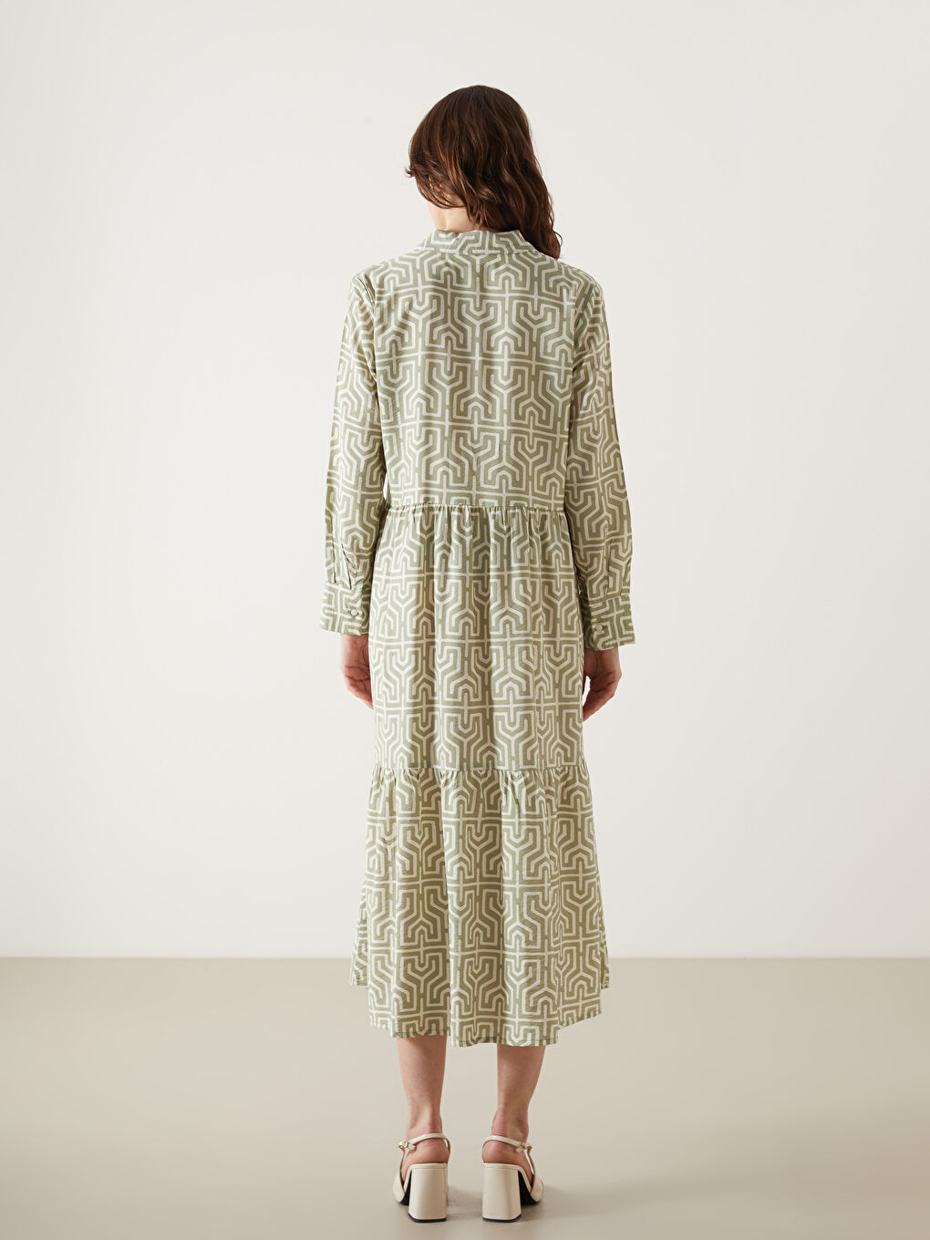 Collared Neck Patterned Women's Dress -S5IK59Z8-LRR