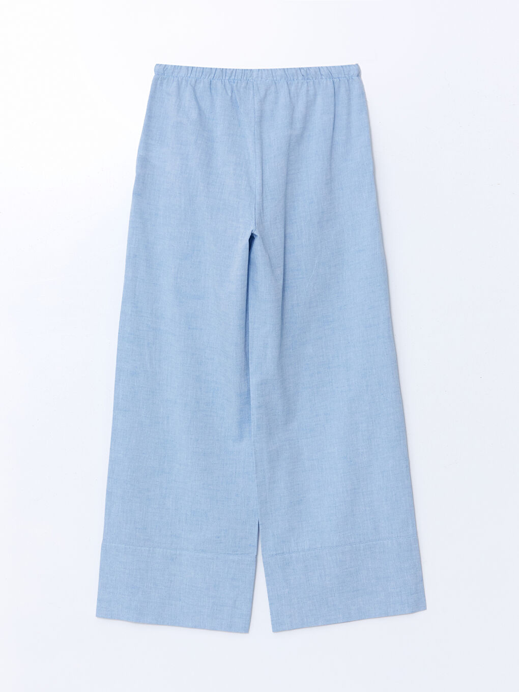 Mavi Beli Lastikli Keten Karışımlı Kadın Pantolon-5