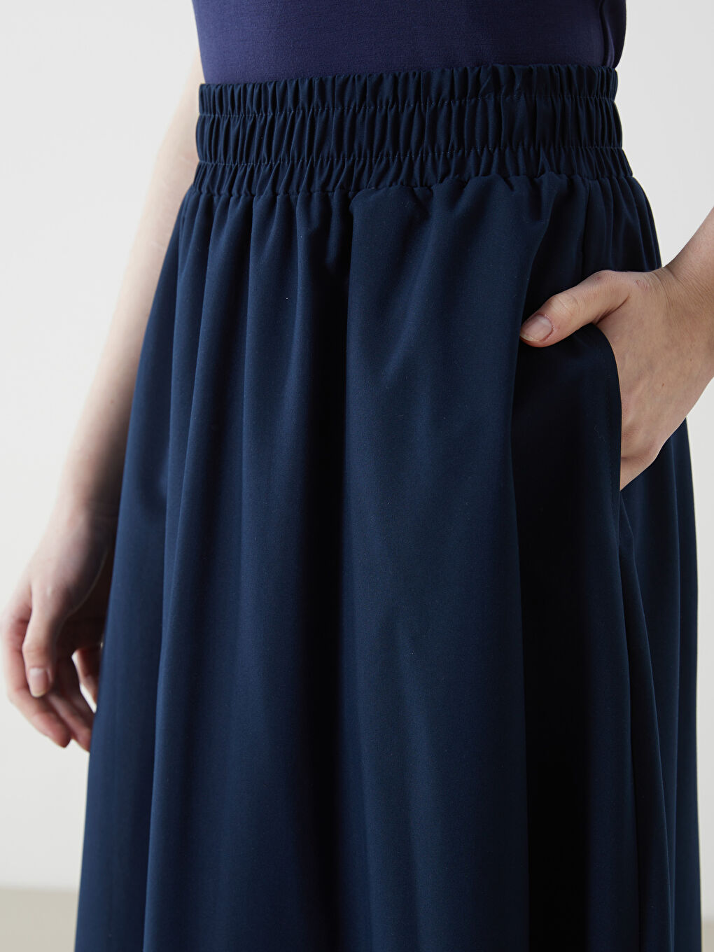 Lacivert Beli Lastikli Kadın Etek-2