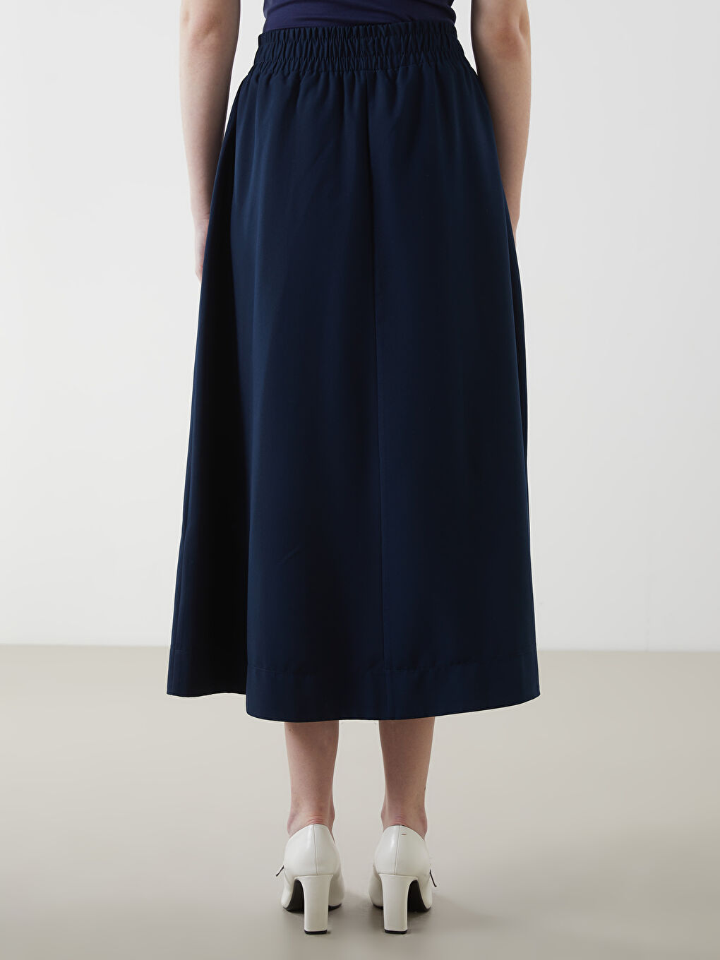 Lacivert Beli Lastikli Kadın Etek-3