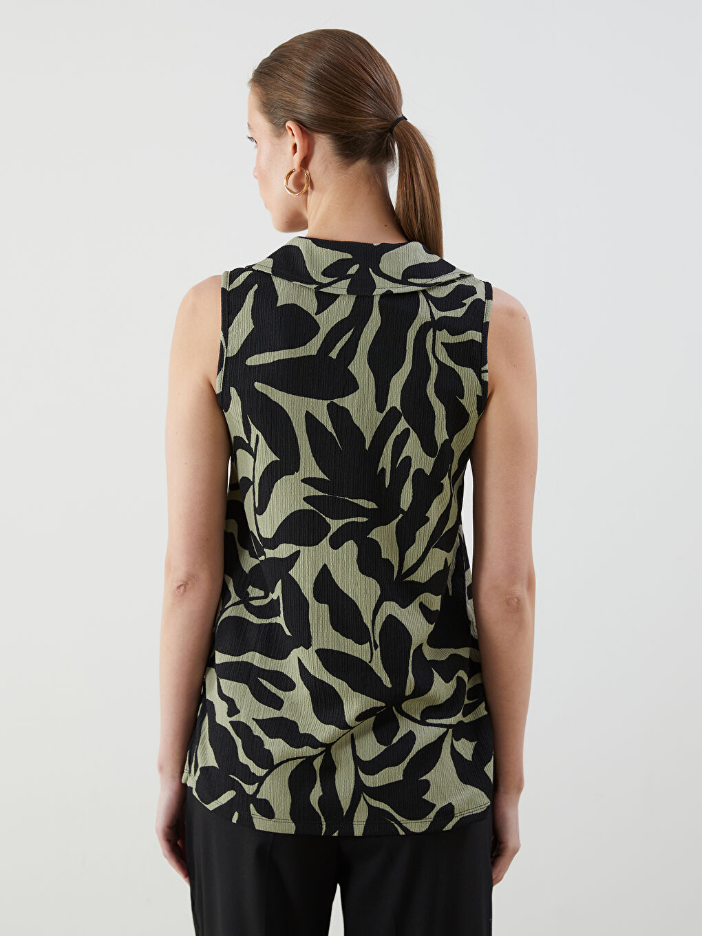 Haki Gömlek Yaka Desenli Bluz-3