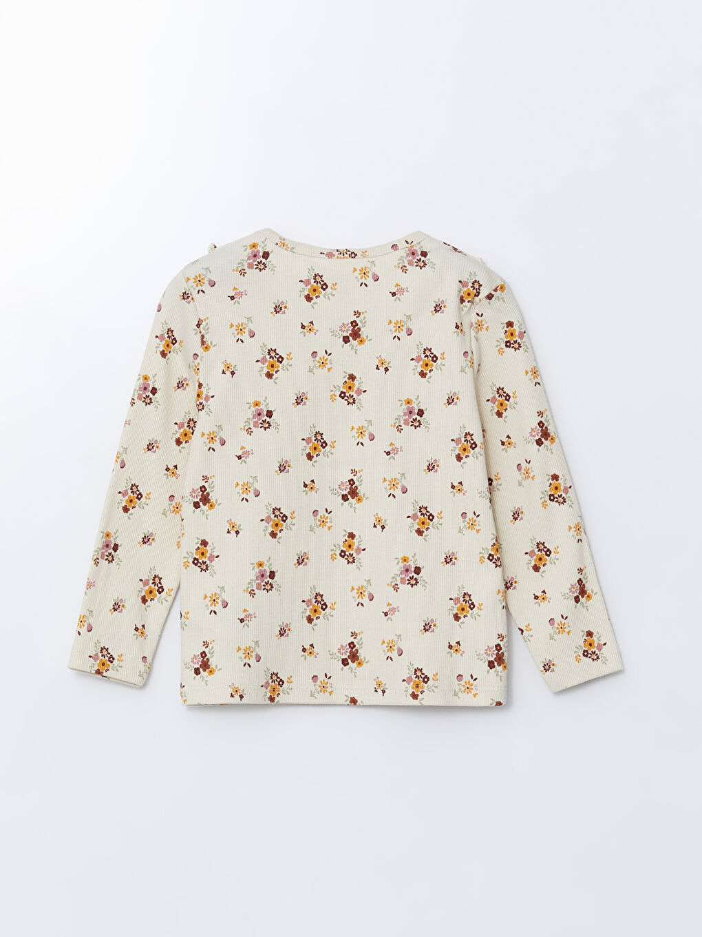 Ekru Bebe Yaka Çiçekli Kız Çocuk Tişört-1