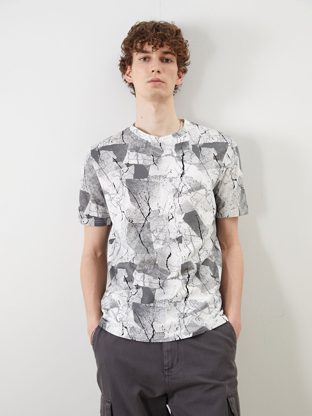 Crew Neck Patterned Jersey Men's T-Shirt -S5IL25Z8-R9J