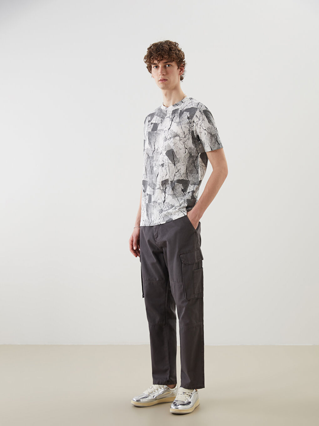 Crew Neck Patterned Jersey Men's T-Shirt -S5IL25Z8-R9J