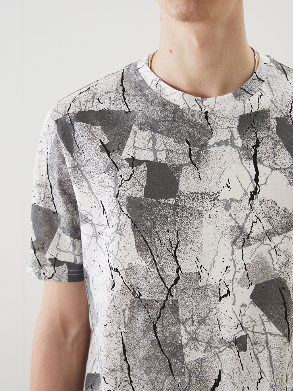 Crew Neck Patterned Jersey Men's T-Shirt -S5IL25Z8-R9J