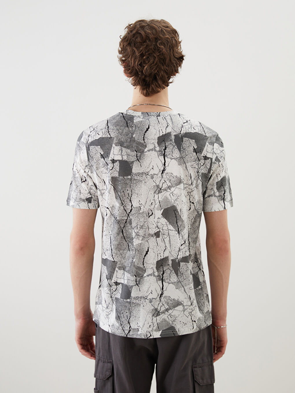 Crew Neck Patterned Jersey Men's T-Shirt -S5IL25Z8-R9J