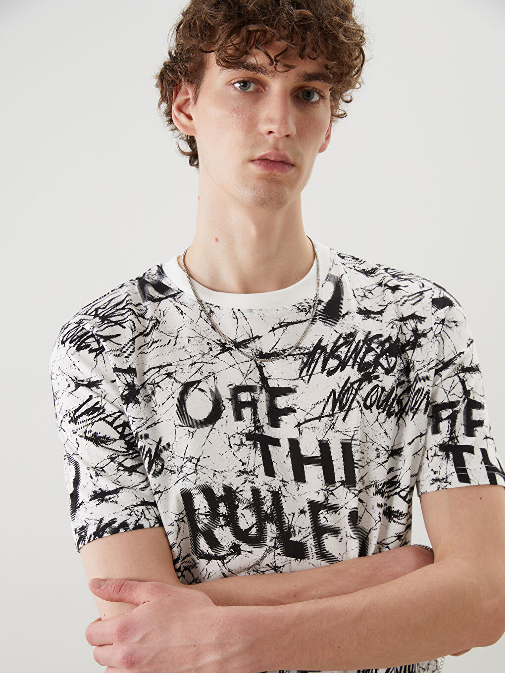 Crew Neck Printed Jersey Men's T-Shirt -S5IL36Z8-R9J
