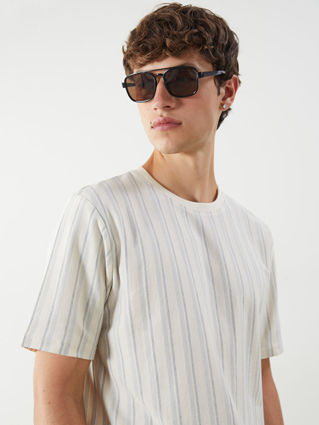 XSIDE Crew Neck Striped Jersey Men's T-Shirt -S5IL51Z8-LEN