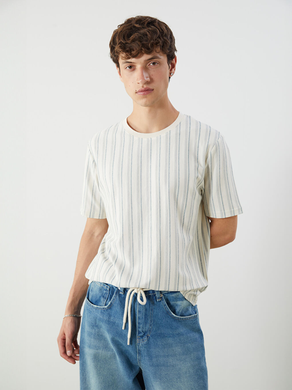 XSIDE Crew Neck Striped Jersey Men's T-Shirt -S5IL51Z8-LGD