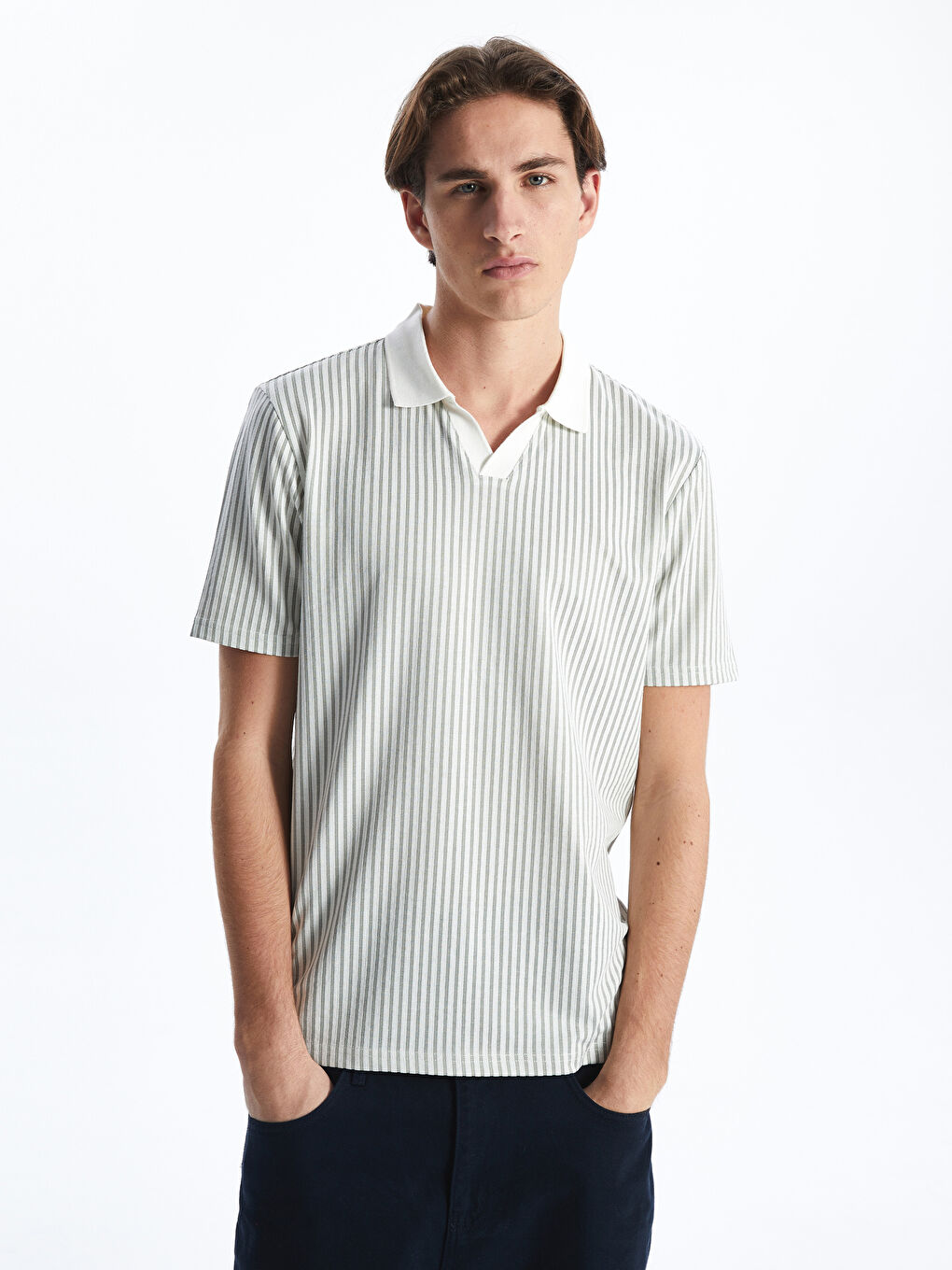 Polo Neck Striped Men's T-Shirt -S5IL76Z8-LFT